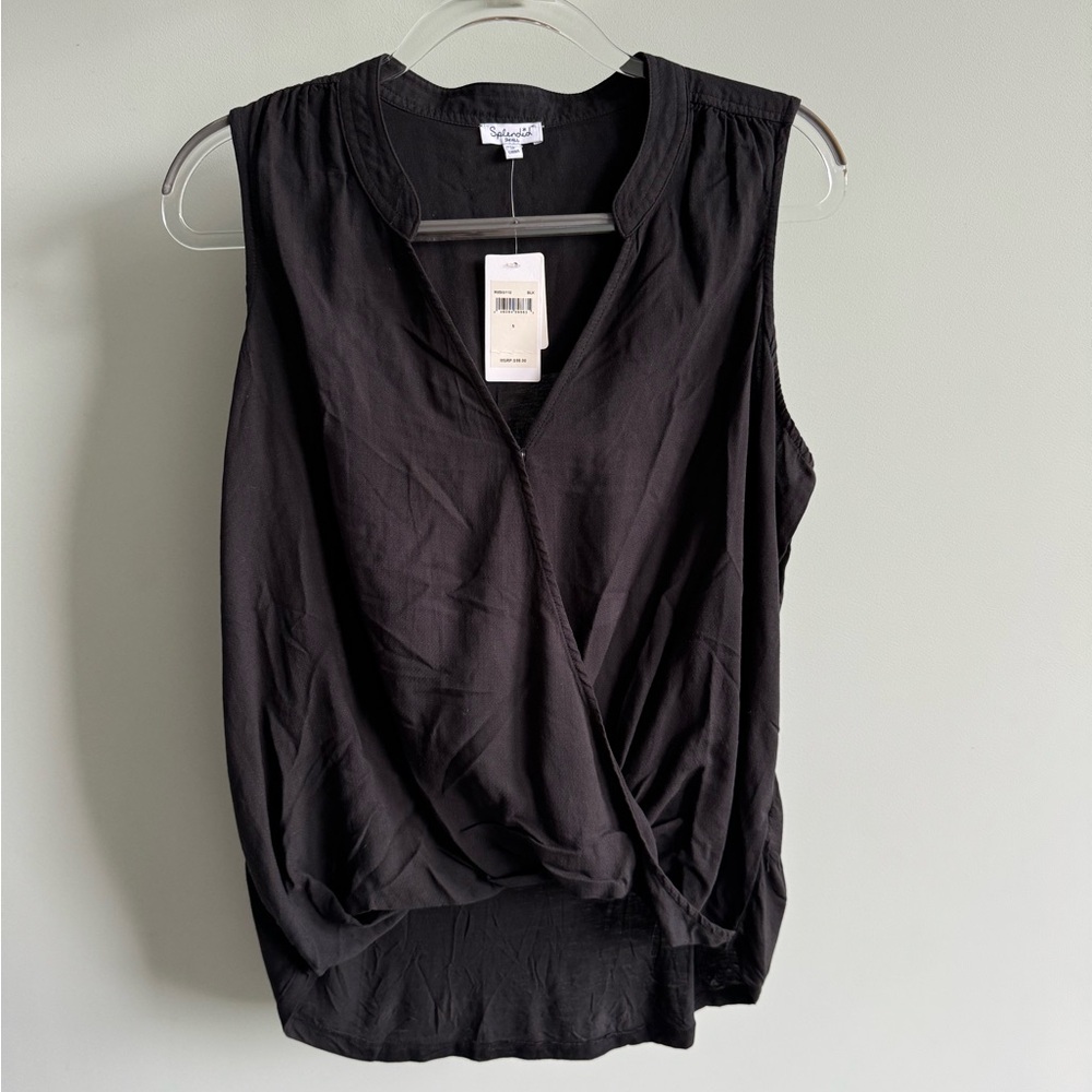 Splendid Black Sleeveless Wrap Blouse